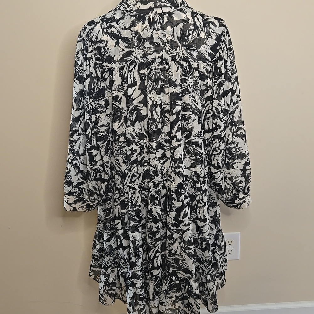 Misa Los Angeles Mita Black & White Lurex Mini Shirt Dress – Tiered Ruffle Hem - Picture 8 of 10